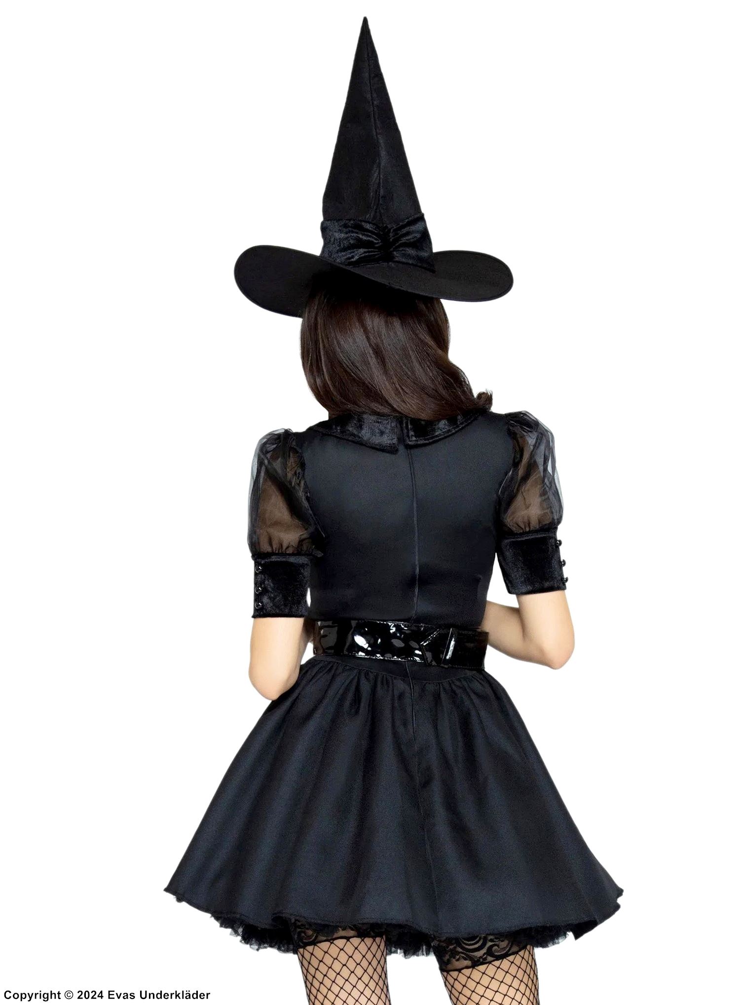 Witch, costume dress, velvet, sheer inlay, puff sleeves